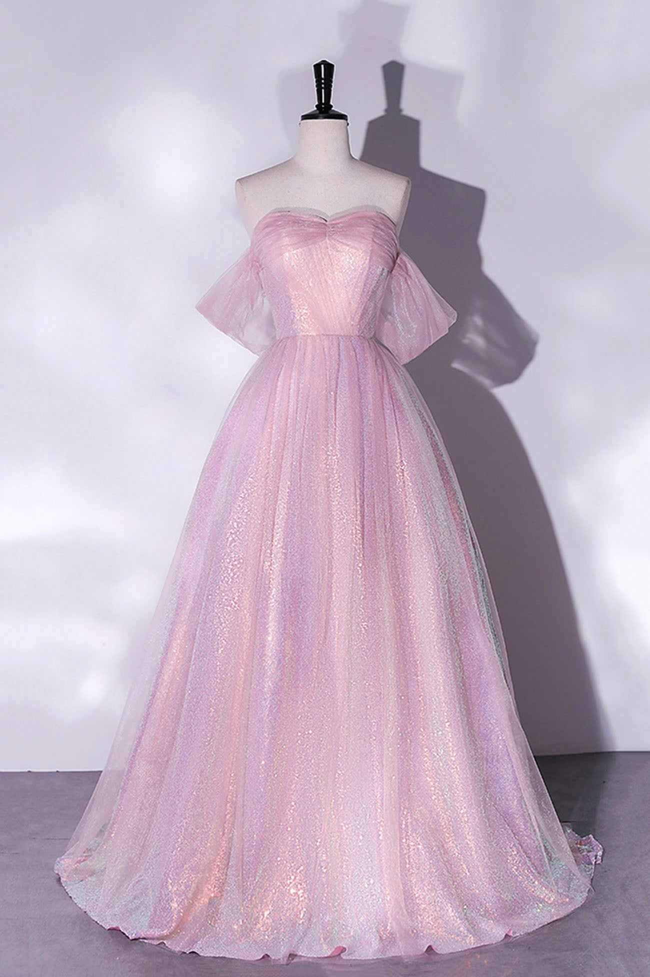Vestido de fiesta largo de tul rosa con lentejuelas, vestido formal de graduación de corte A