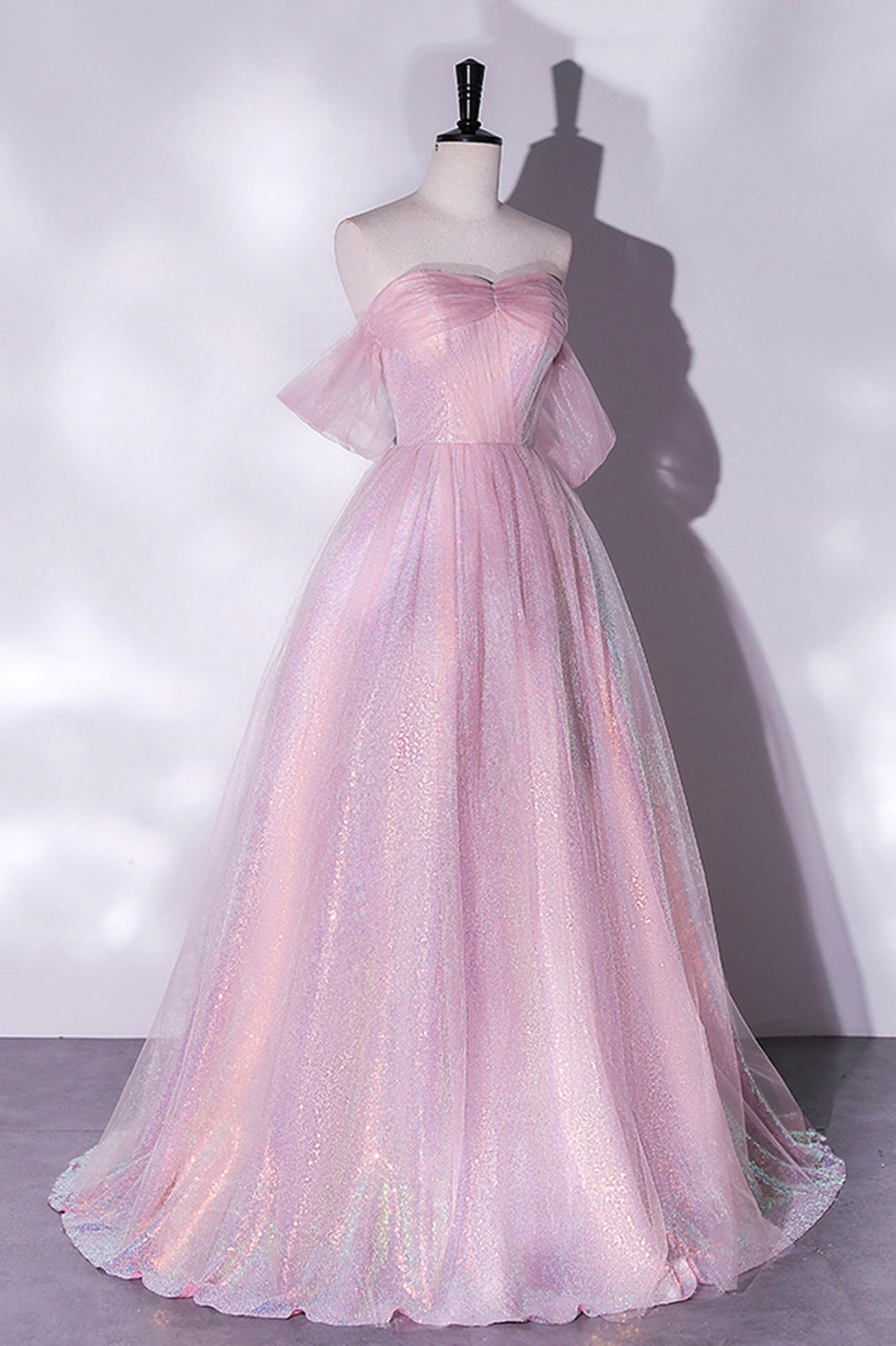 Vestido de fiesta largo de tul rosa con lentejuelas, vestido formal de graduación de corte A
