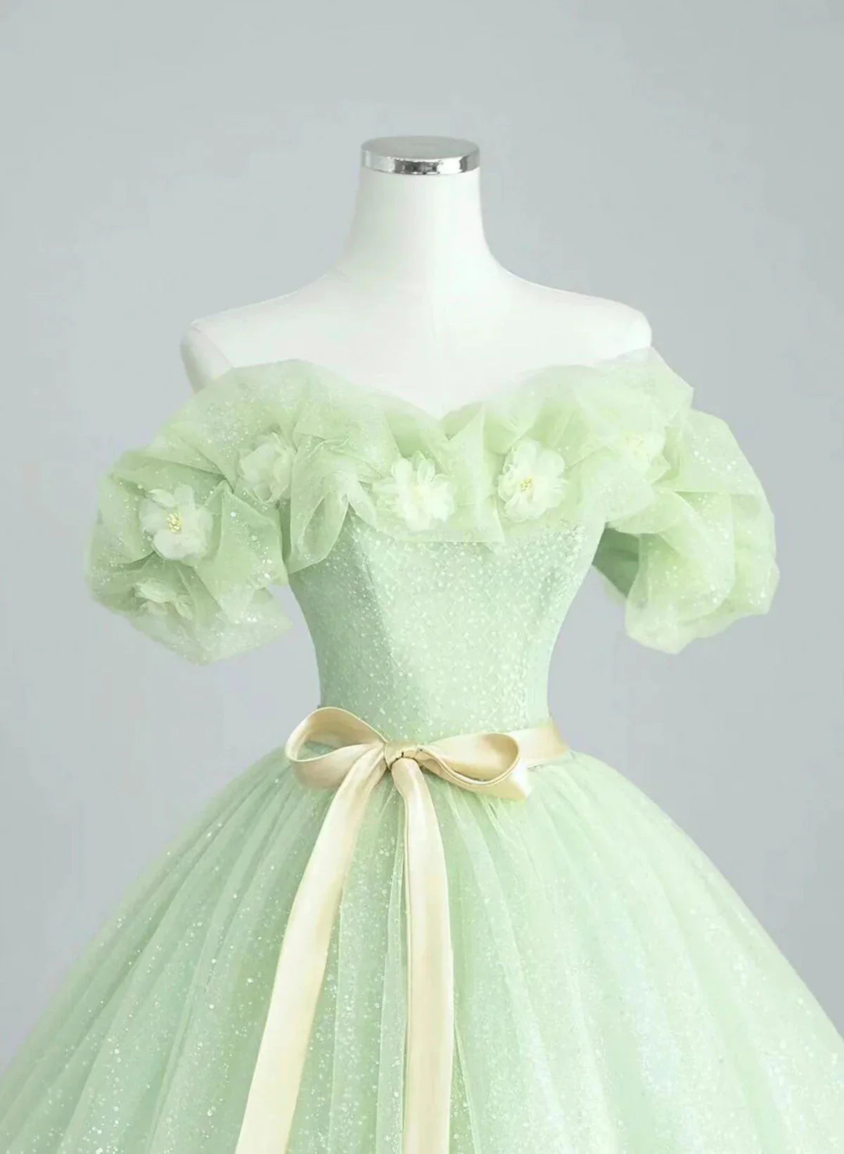 Vestido de fiesta de tul verde con escote corazón, vestido de fiesta de tul verde brillante TP1005