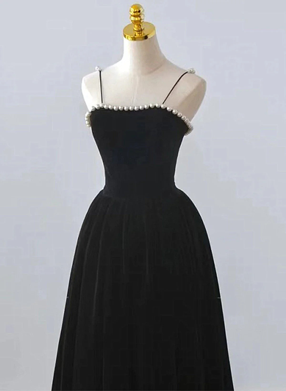 Vestido de fiesta de terciopelo negro con tirantes, largo hasta la rodilla, vestido de fiesta de terciopelo negro TP1053