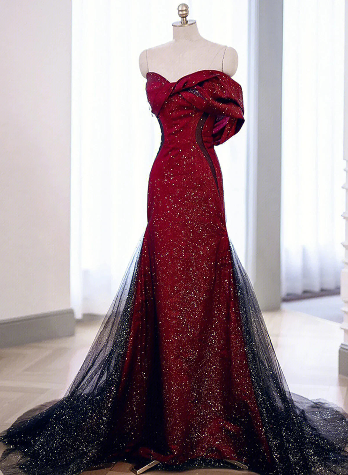 Black And Red Long Party Dress Prom Dress, Sweetheart Satin Evening Dress Formal Dress TP1068