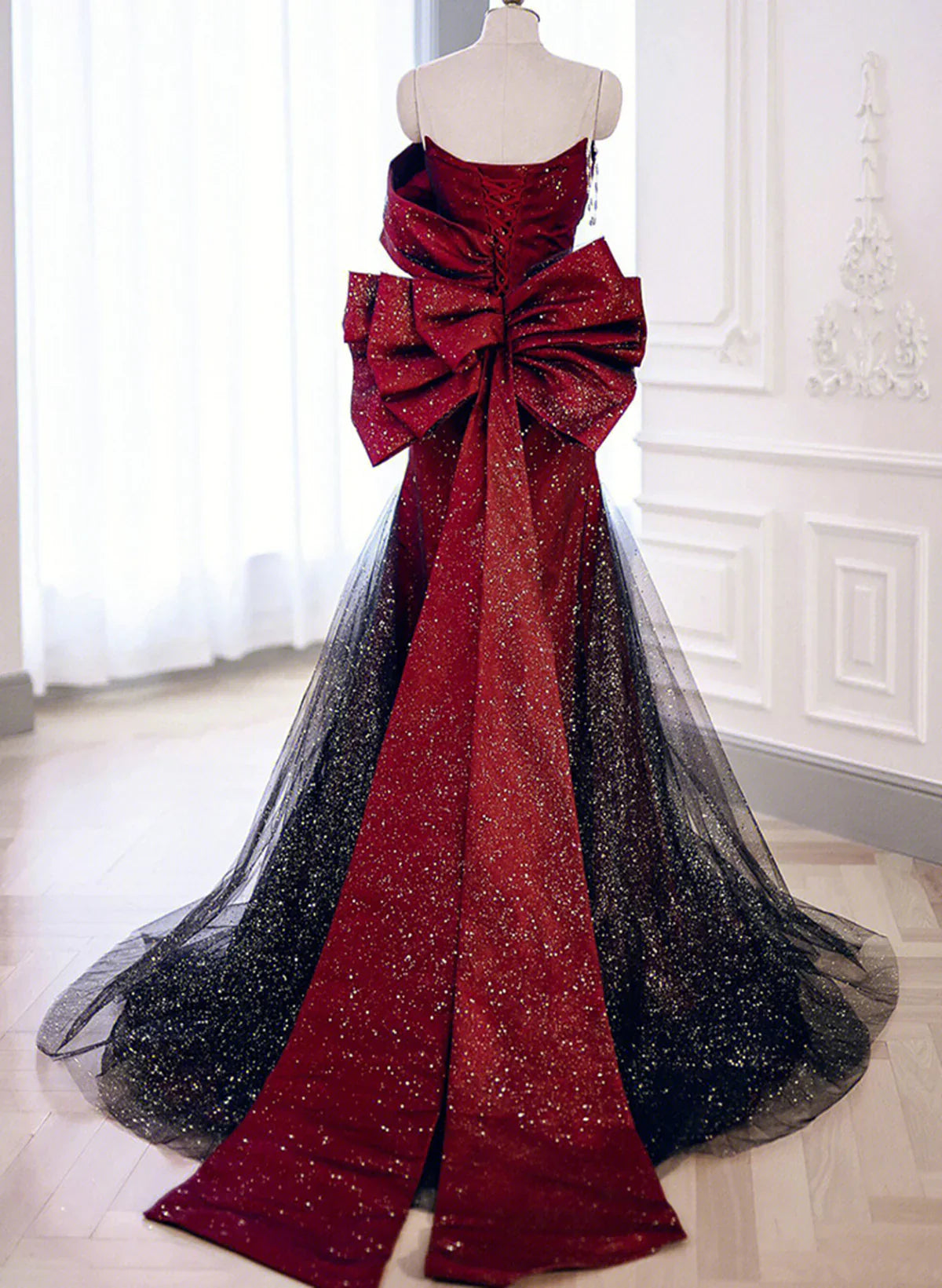 Black And Red Long Party Dress Prom Dress, Sweetheart Satin Evening Dress Formal Dress TP1068