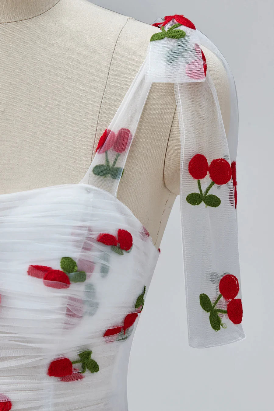 Vestidos de fiesta blancos cereza hasta el suelo, corte A, tul con volantes y tirantes finos, estilo princesa, TP129
