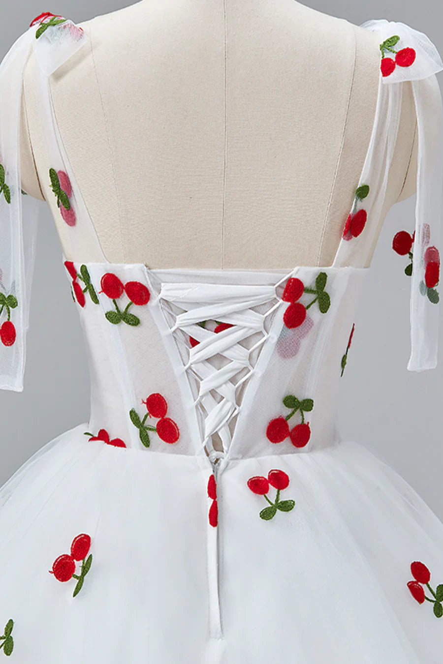 Vestidos de fiesta blancos cereza hasta el suelo, corte A, tul con volantes y tirantes finos, estilo princesa, TP129