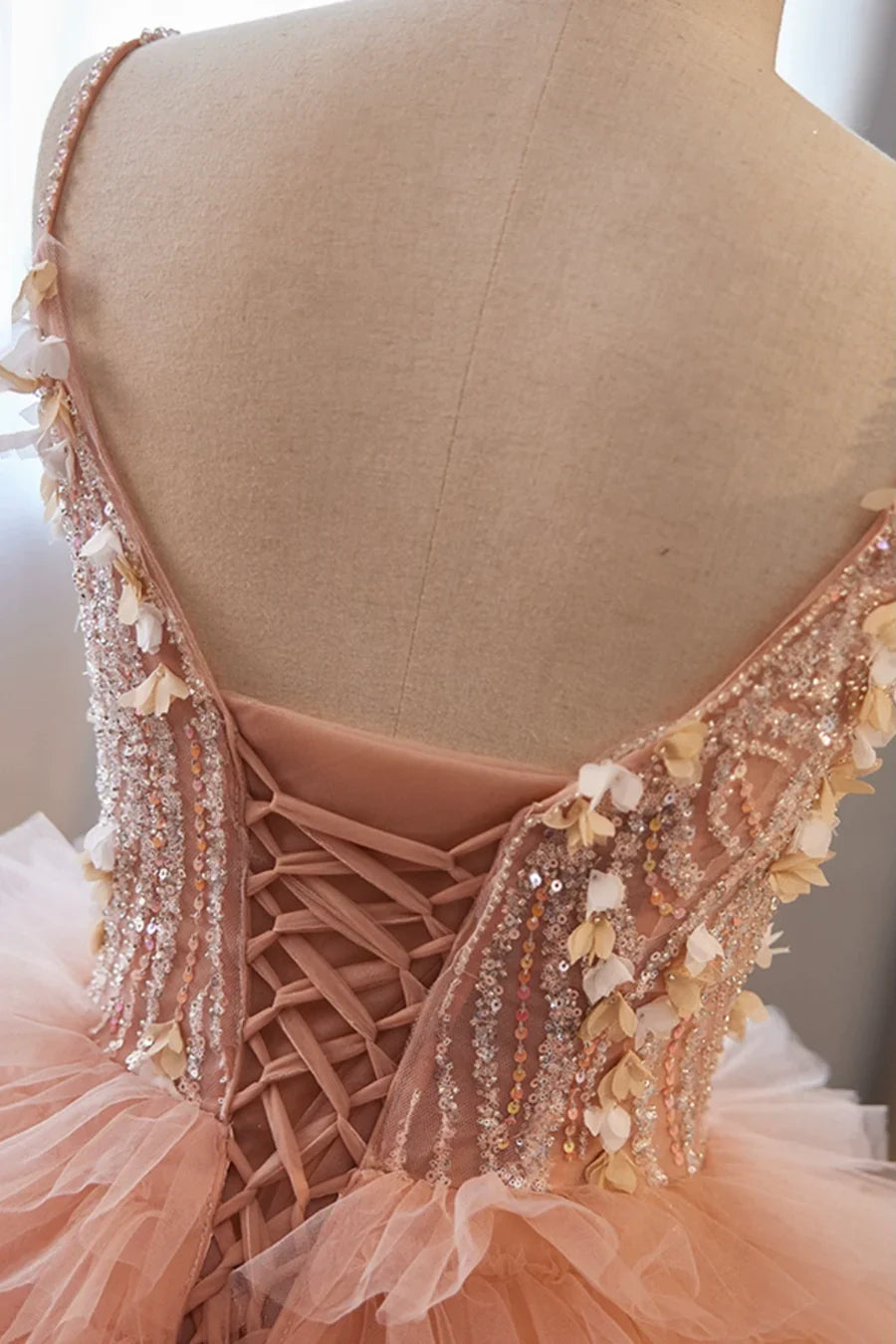 Hermosos vestidos de fiesta largos con capas de tul, vestidos de noche de corte A con tirantes finos TP248