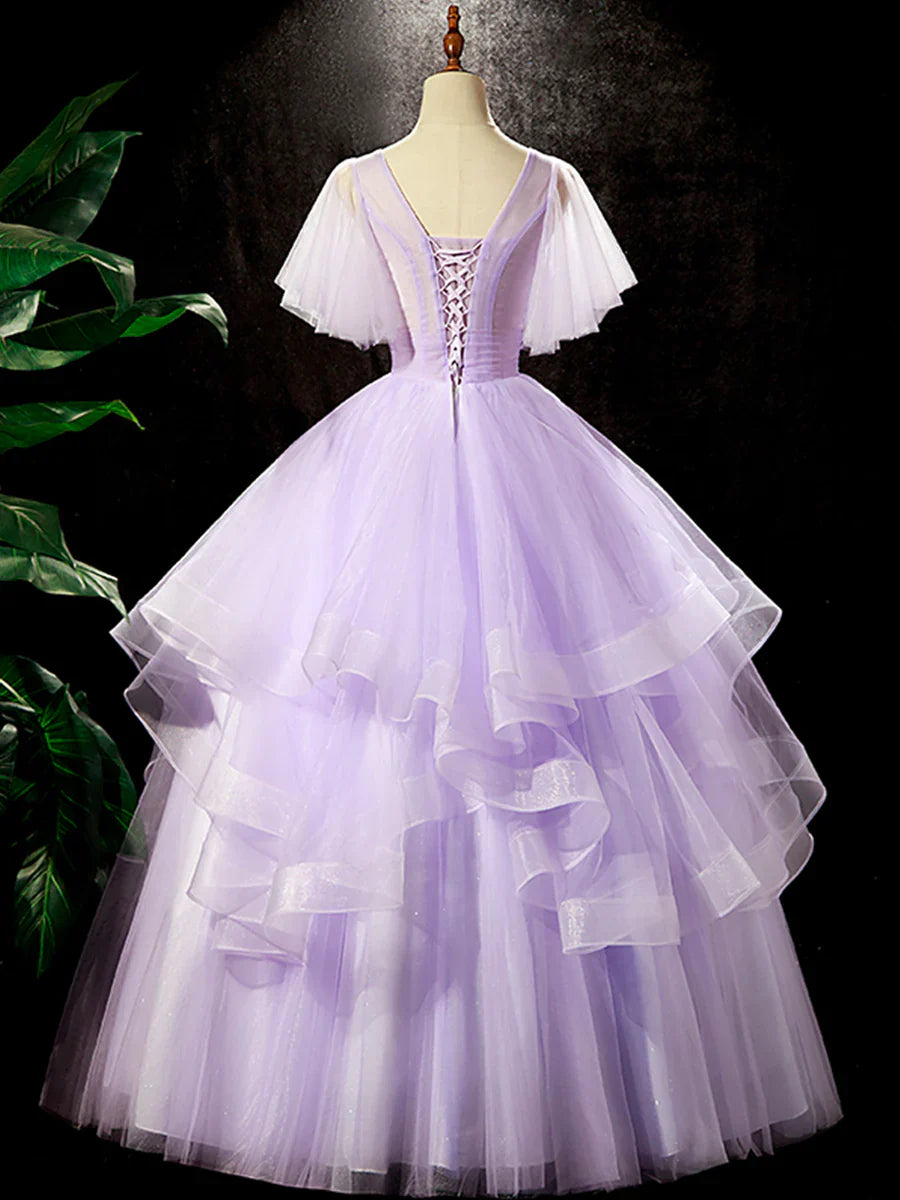 Vestido de fiesta morado con estampado floral, largo hasta el suelo, con escote en V, para fiesta de cumpleaños, TP261