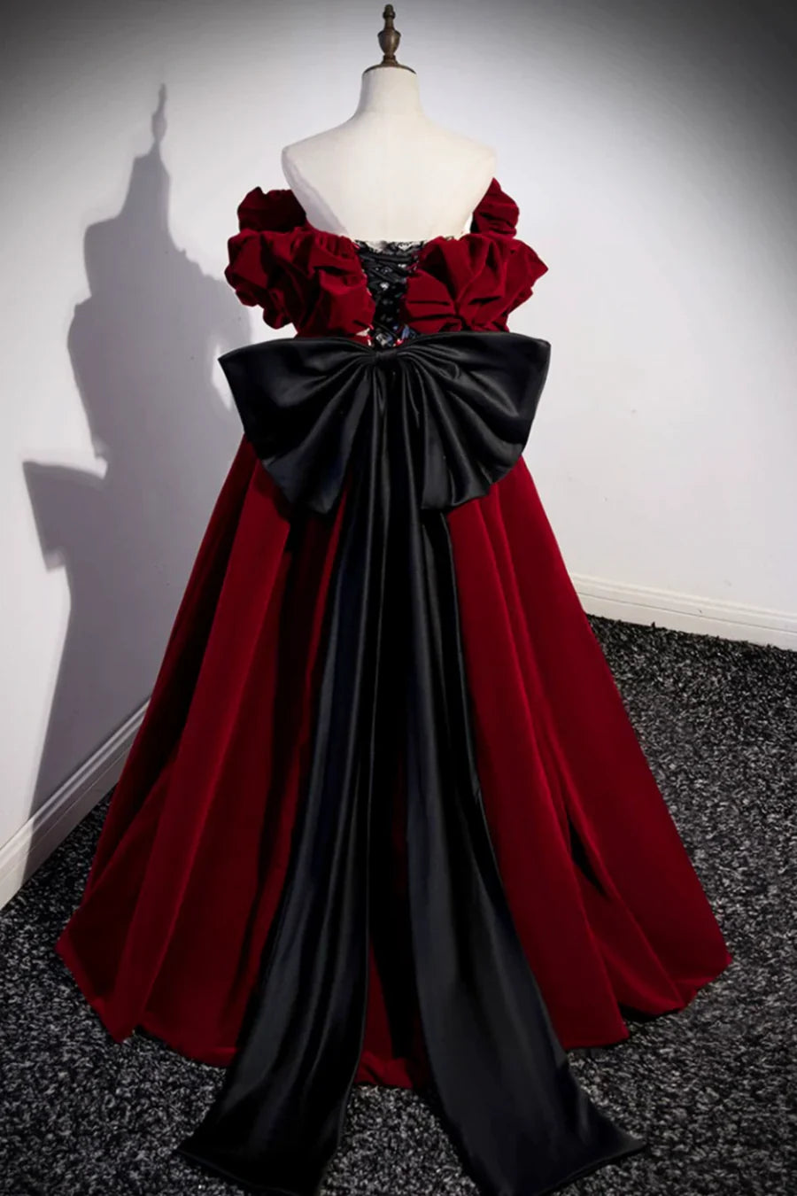 Burgundy Velvet Long Prom Dress, Off the Shoulder A-Line Evening Dress TP295