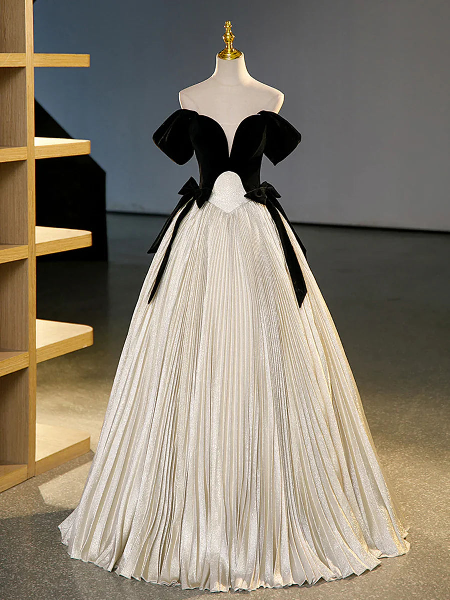 Black Velvet Long Prom Dress, Champagne A-Line Formal Dress Evening Dress TP356