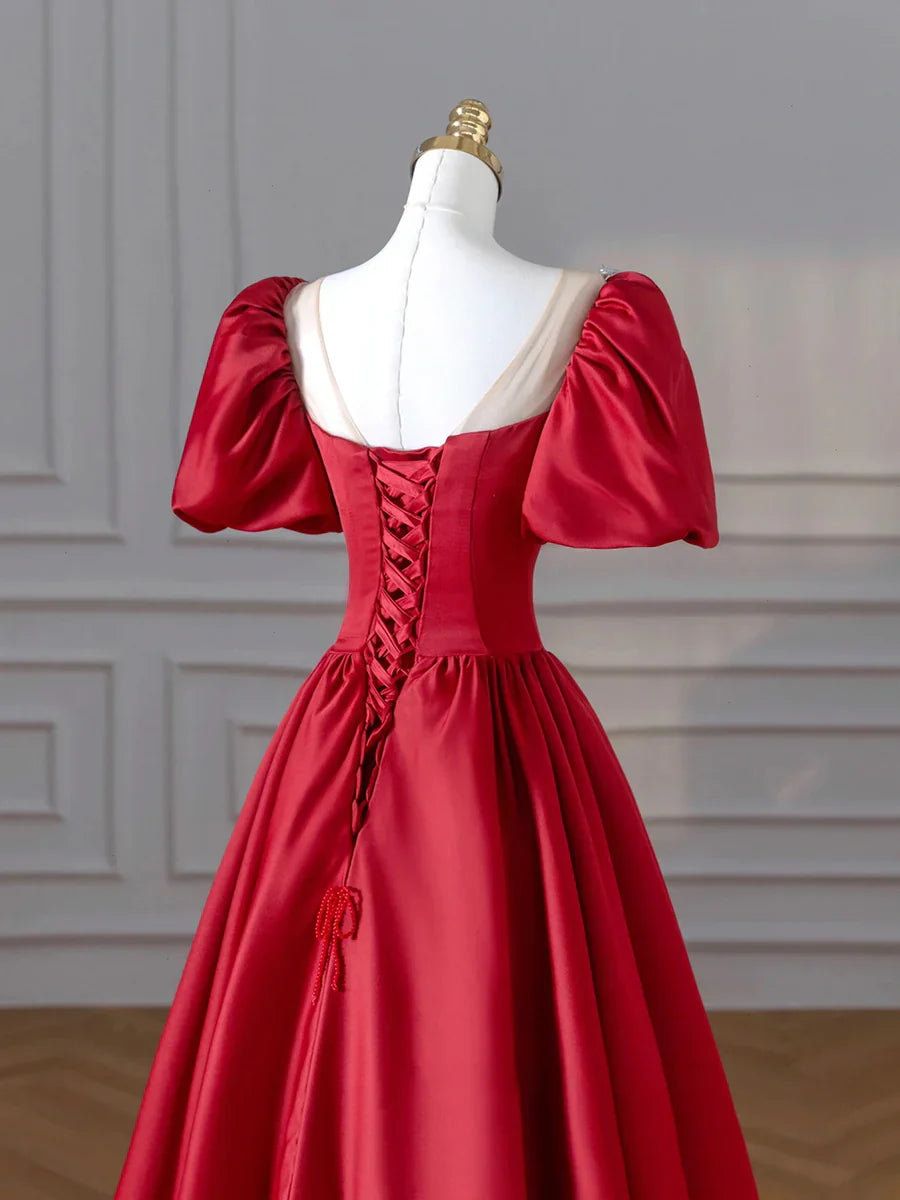 Burgundy Satin Long Prom Dresses, Lovely A-Line Formal Dresses TP390