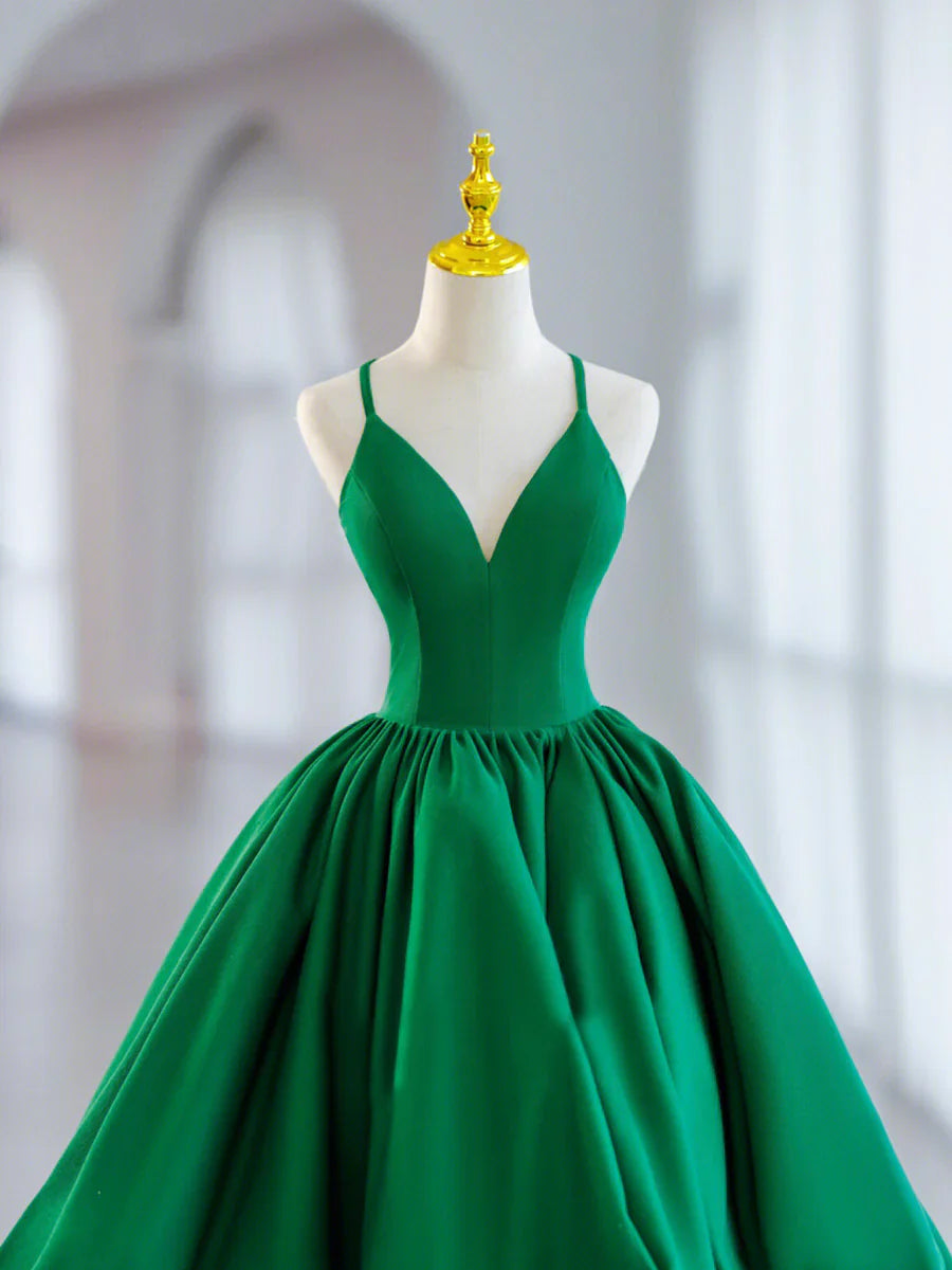 Green V-Neck Satin Short Prom Dress, A-Line Green Evening Dress TP425