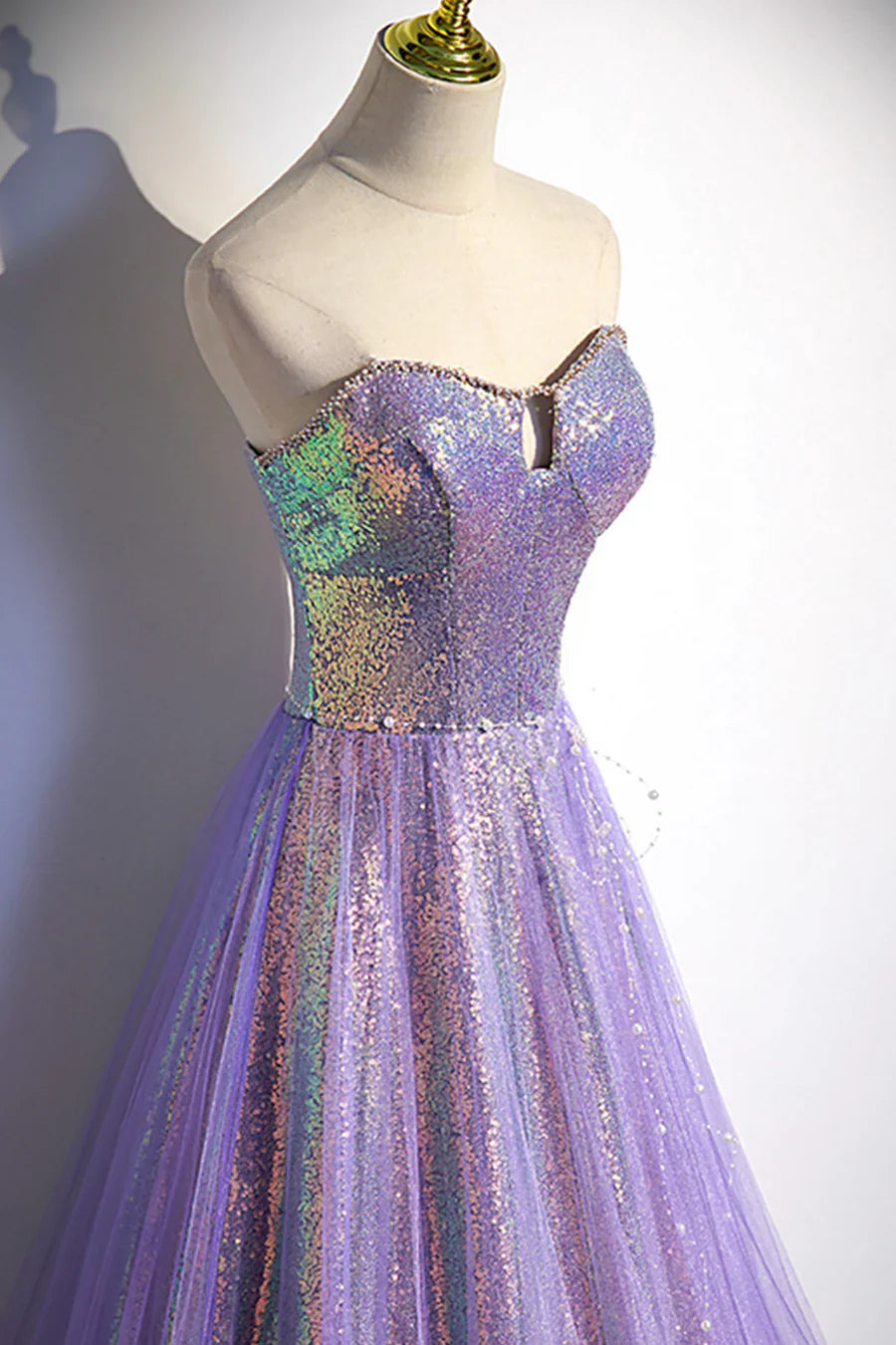Vestido de fiesta morado sin tirantes con lentejuelas, largo hasta el suelo, corte A, TP508