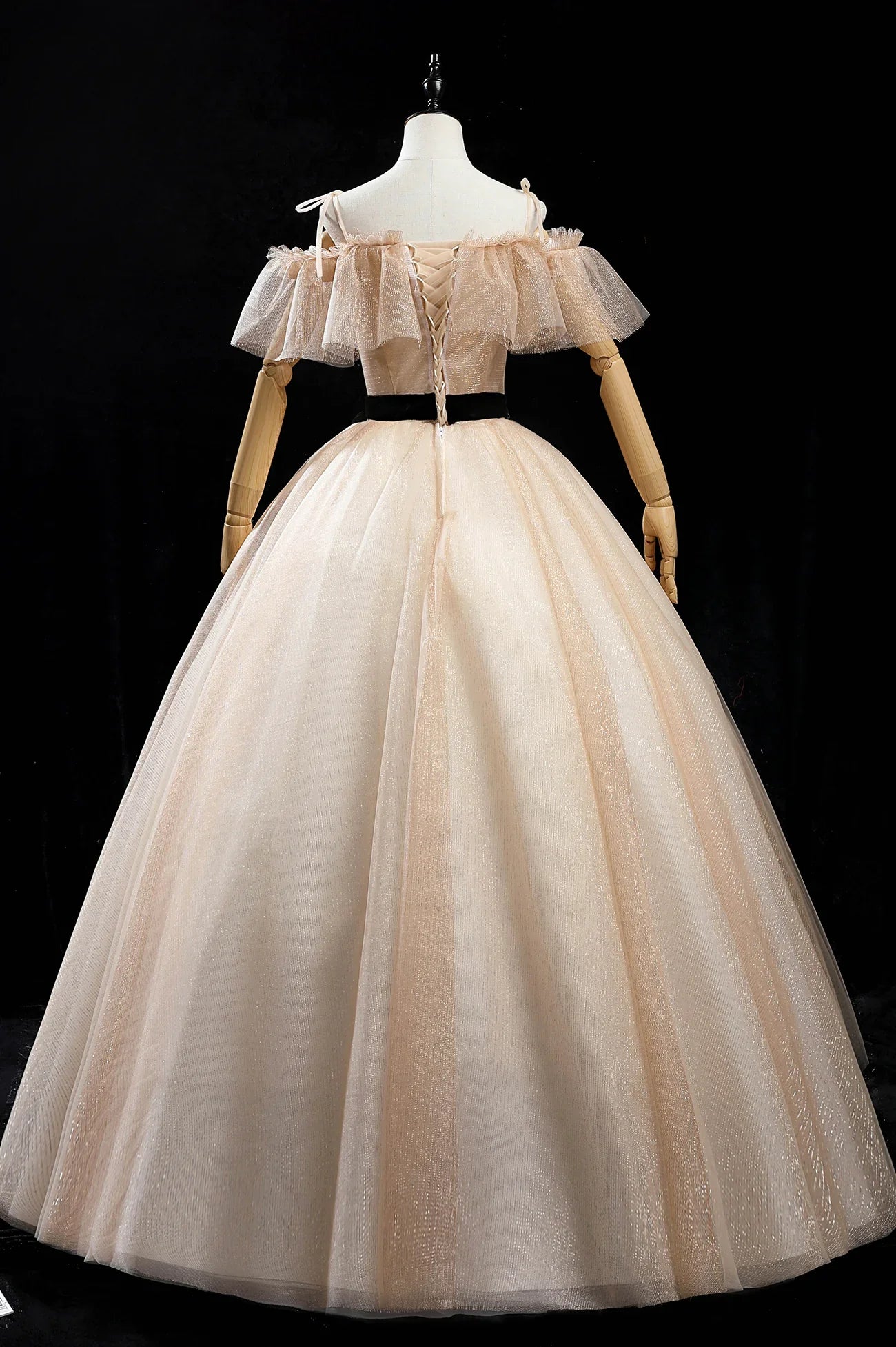 Vestidos de fiesta largos de tul color champán, vestido de noche princesa de corte A TP663