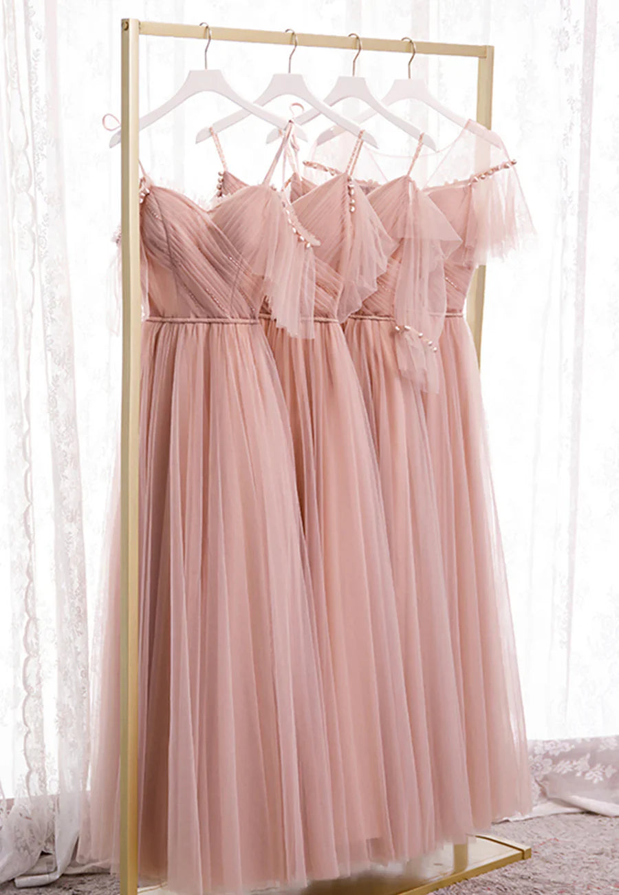 Pink Tulle Long Prom Dresses, A-Line Evening Party Dresses TP739