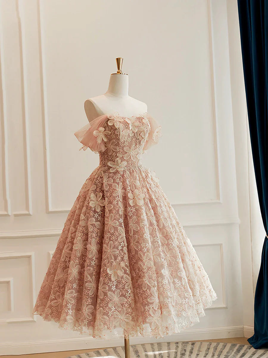 Cute Tulle Flower Short Prom Dress, Beautiful Off the Shoulder A-Line Evening Party Dress TP823