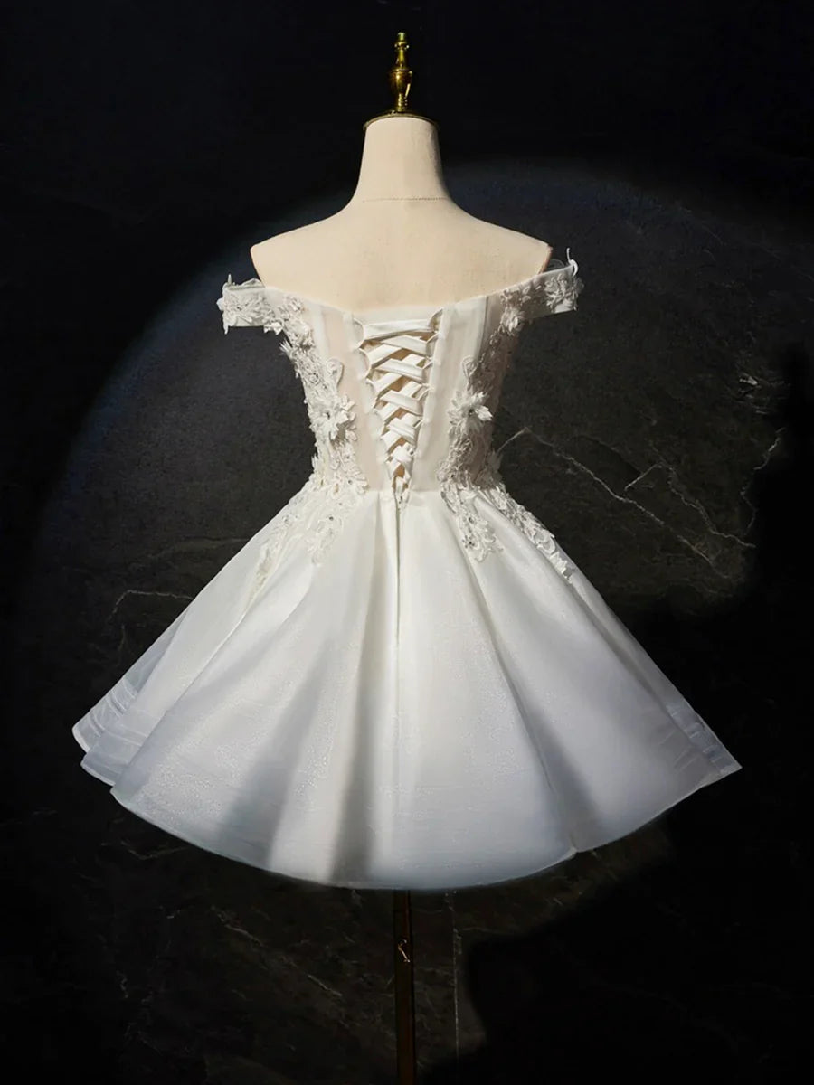 Vestido corto de fiesta con encaje y flores blancas, precioso vestido de noche de corte A TP828