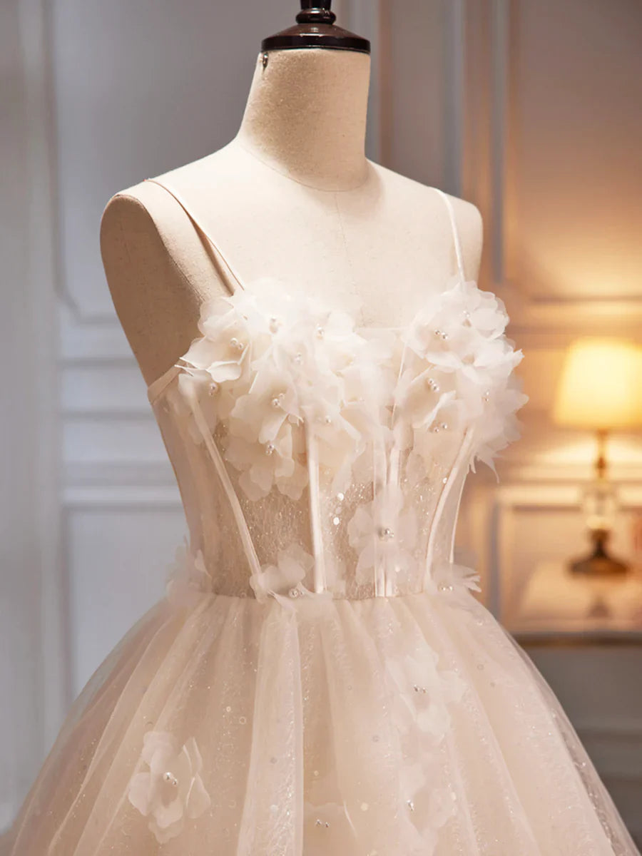 Vestido de fiesta con tirantes finos color champán, bonito vestido de noche de corte A, vestido de bienvenida TP863