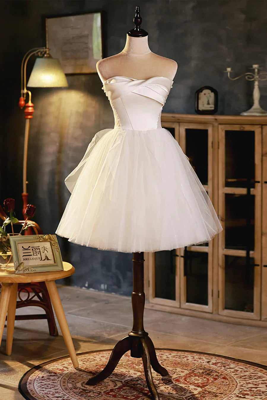 Champagne A-line Strapless Party Dress, Short Homecoming Dress TP879