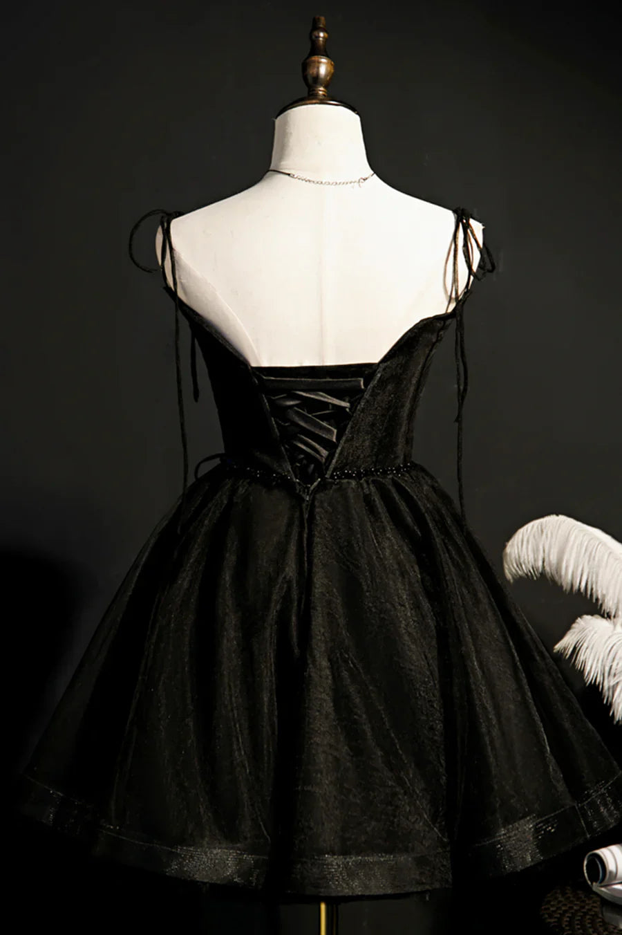 Black Tulle Short Prom Dress, Lovely A-Line Spaghetti Strap Party Dress TP901