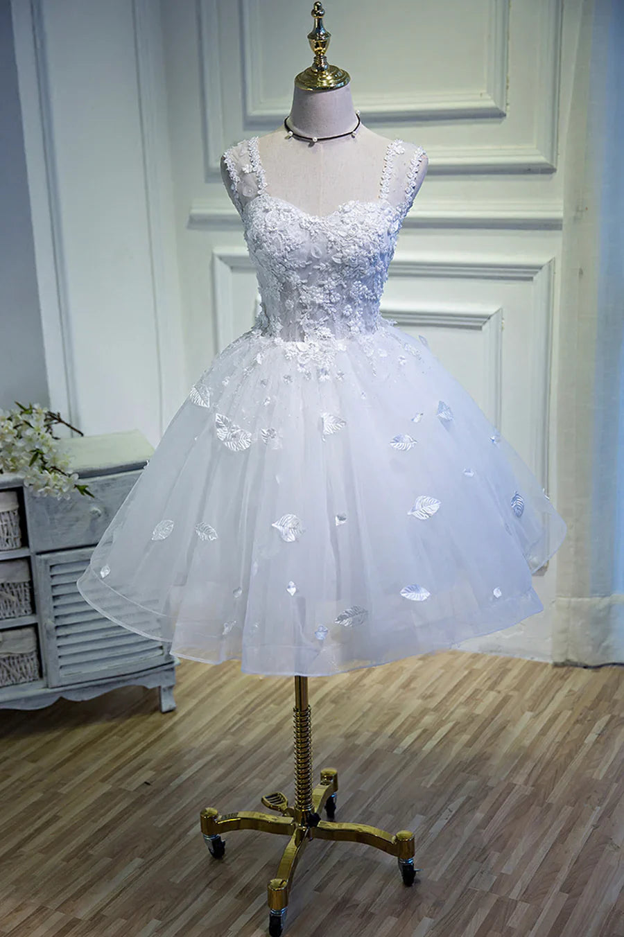 Vestido corto de fiesta de encaje blanco, minivestido de noche blanco TP909
