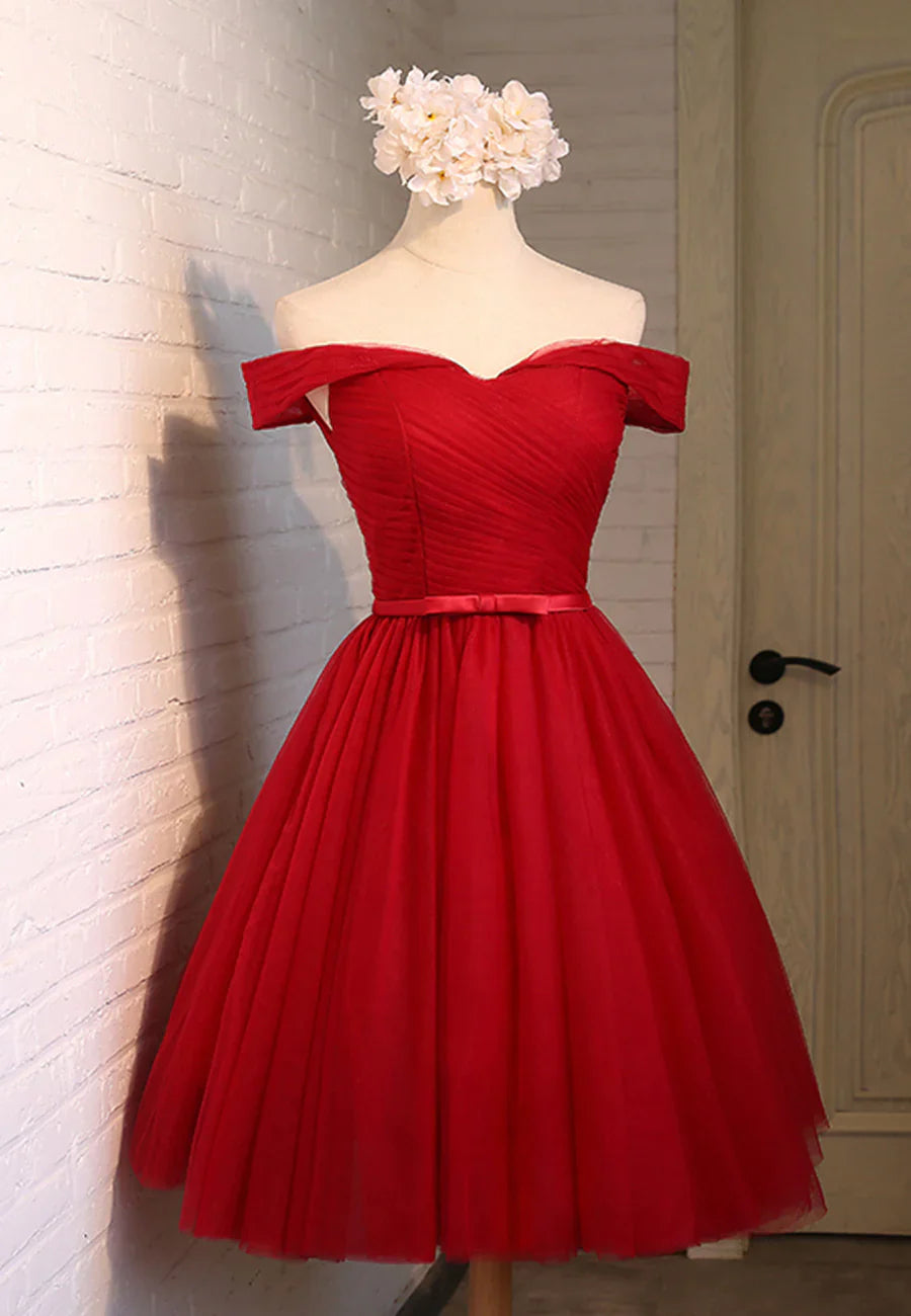 Vestidos de fiesta cortos de tul rojo, vestidos de fiesta de corte A TP921
