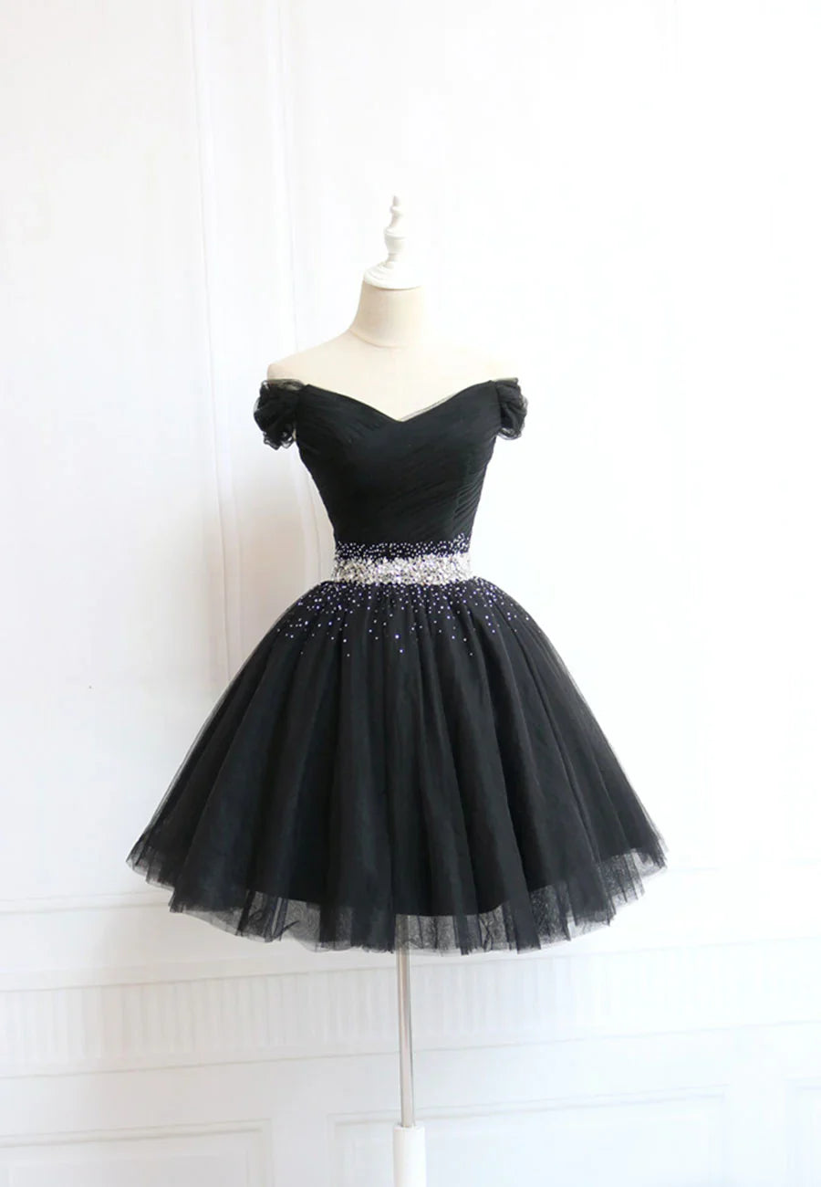 Black Off the Shoulder Short Prom Dress, A-Line Homecoming Dress TP928