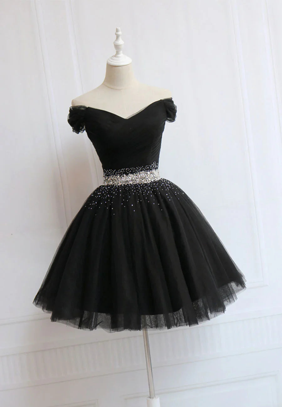 Black Off the Shoulder Short Prom Dress, A-Line Homecoming Dress TP928