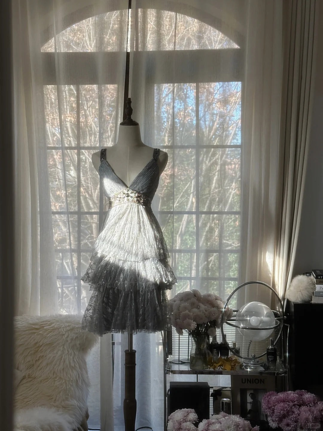 Chic Gray Beading Appliques A-line V-neck Tiered Party Dresses Homecoming Dresses, TP3783