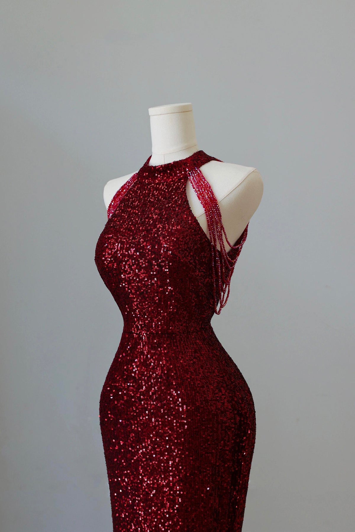 Burgundy Sequins Long Prom Dress, Mermaid Evening Party Dress
