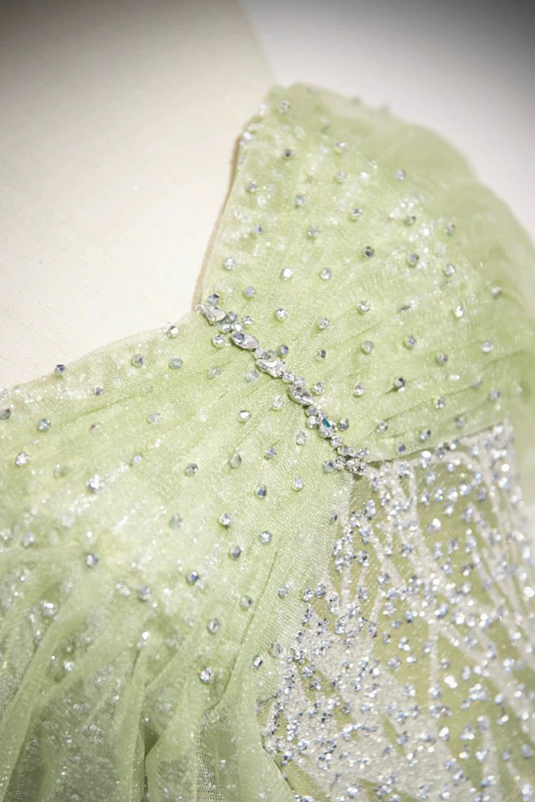 Green Tulle Sequins Long Prom Dress, Beautiful Off the Shoulder Party Dress