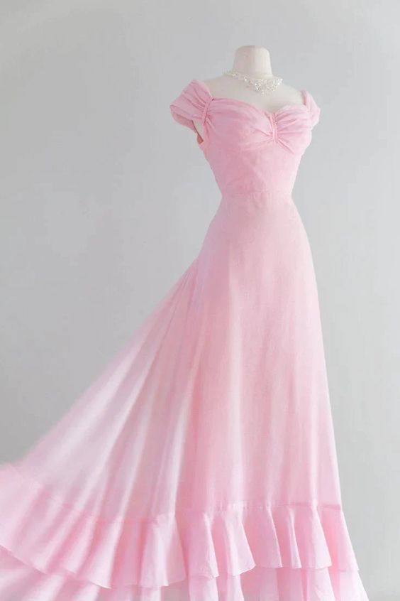 Vestido de fiesta largo estilo retro rosa con corte en A y mangas cortas para mujer