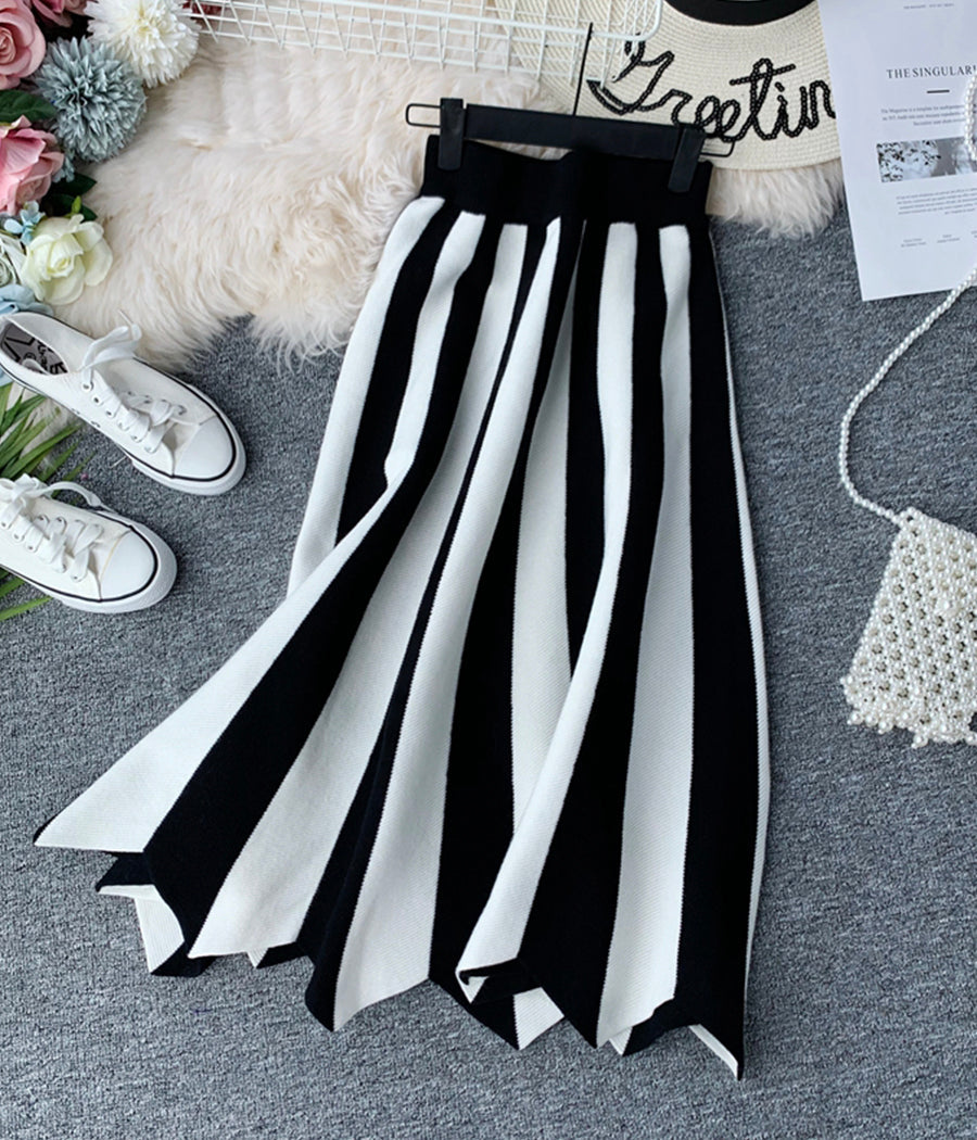 A line stripe skirt high-quality knitted skirt 3511
