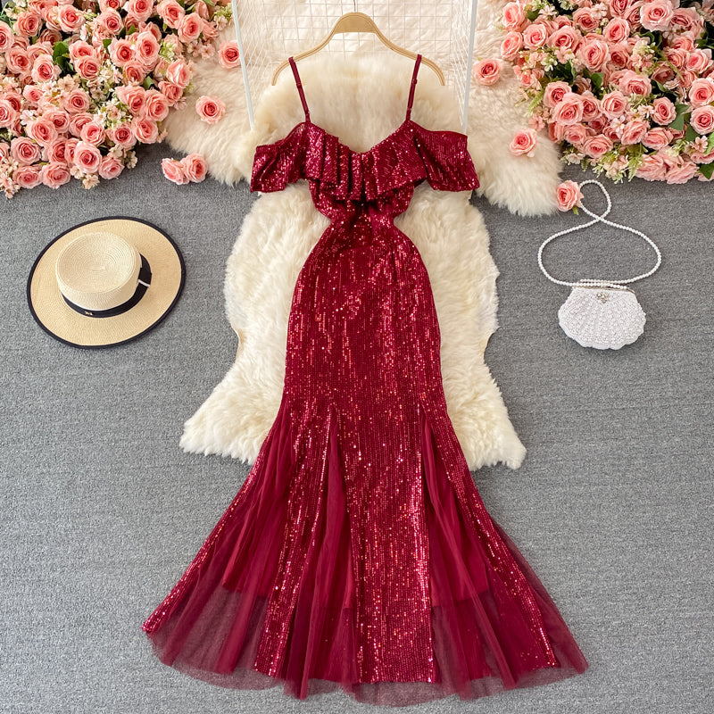 Cute sequins off shoulder dress fashion dress 469