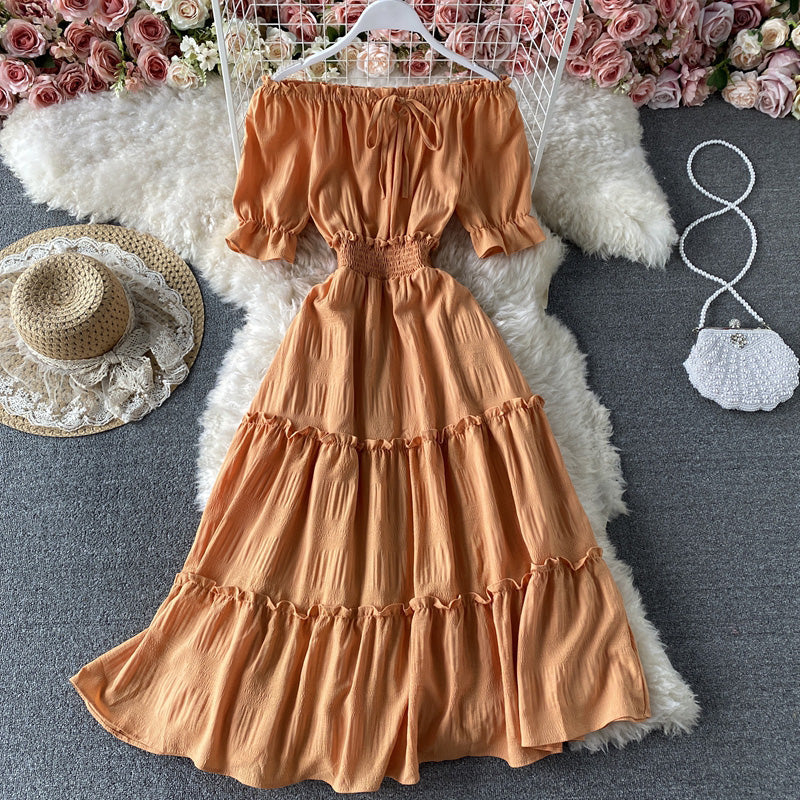 Cute A line off shoulder short dress fashion dress 590