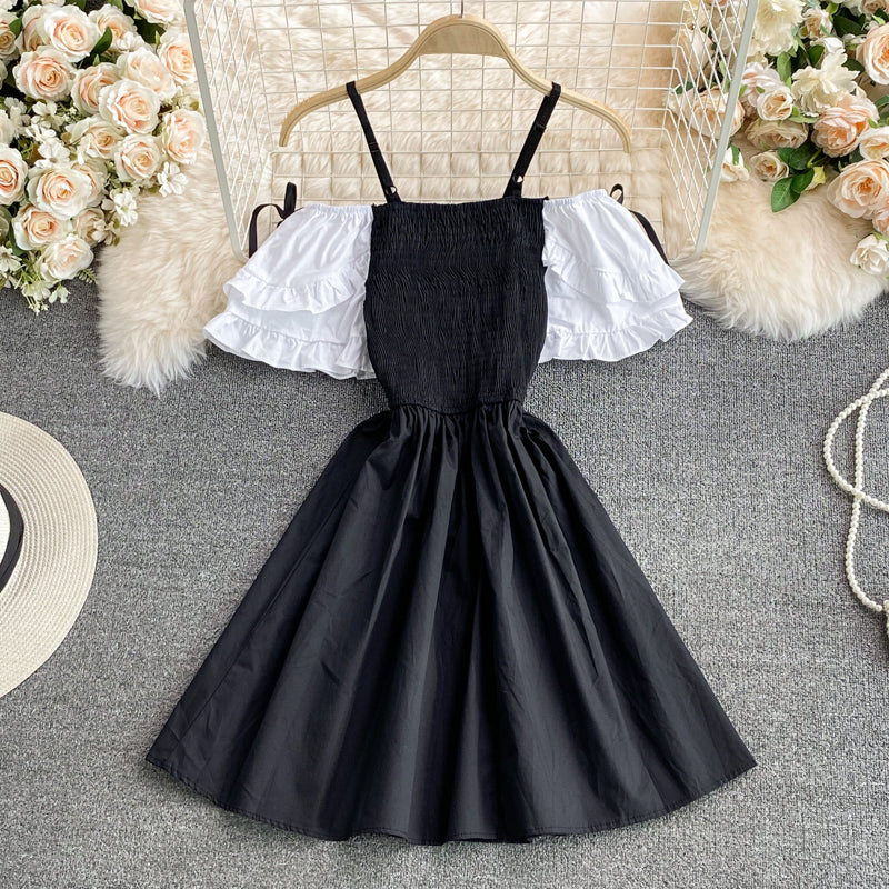 Cute A line off shoulder short dress fashion dress 594