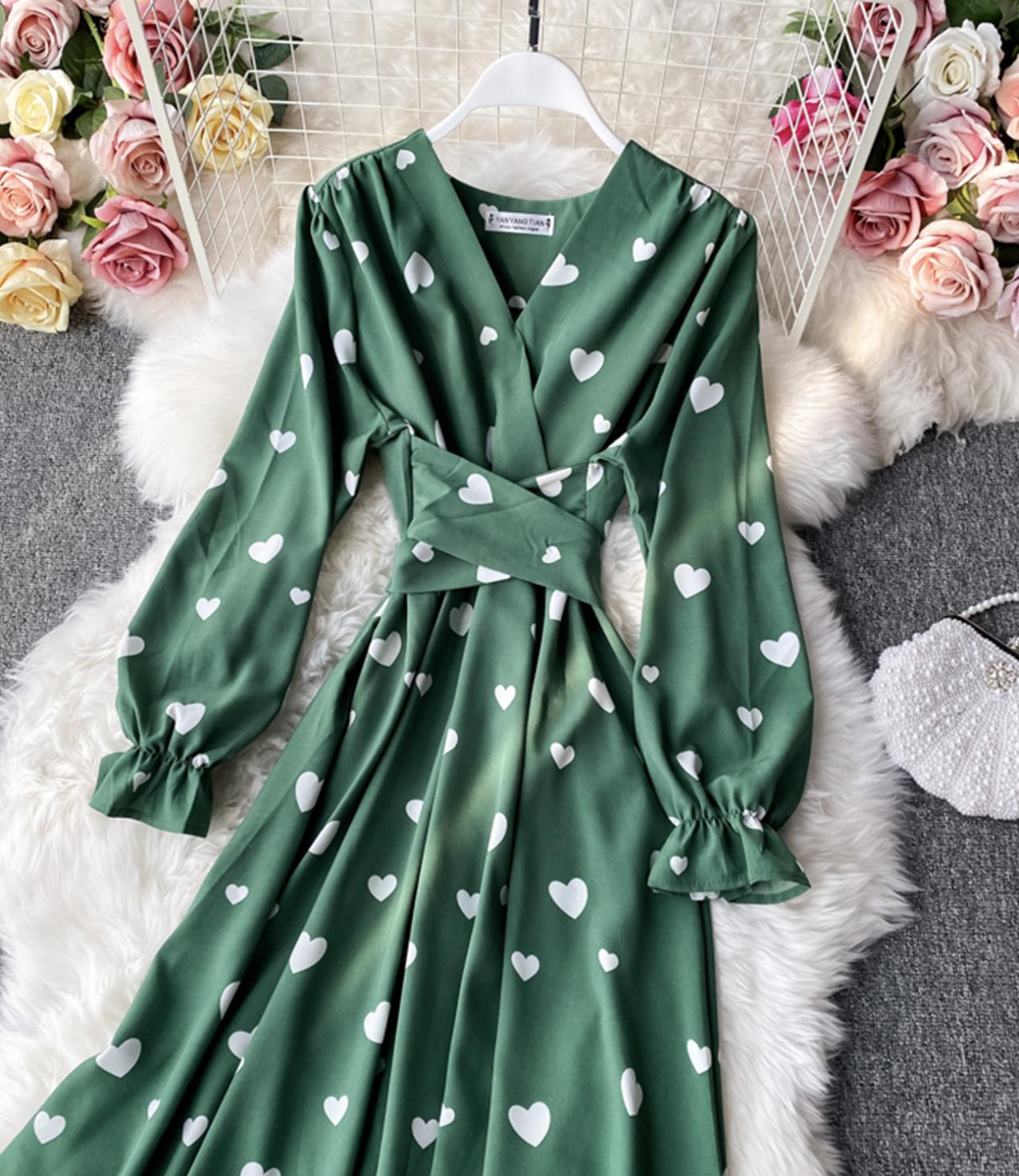 A line v neck long sleeve dress fashion drees 653