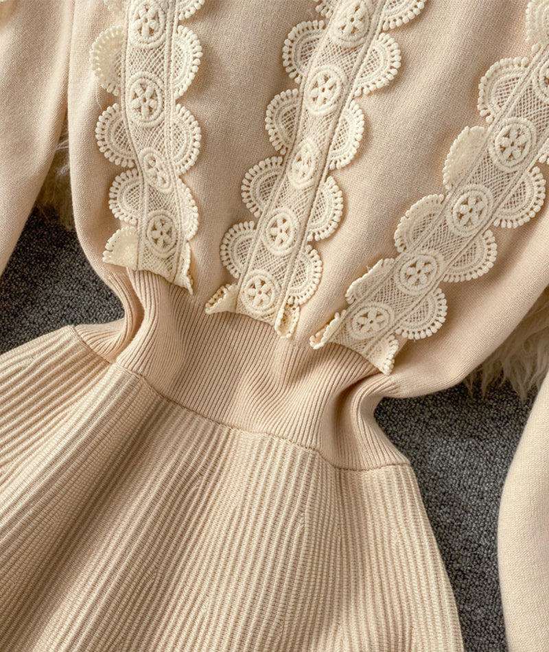 A line long sleeve lace sweater dress 198
