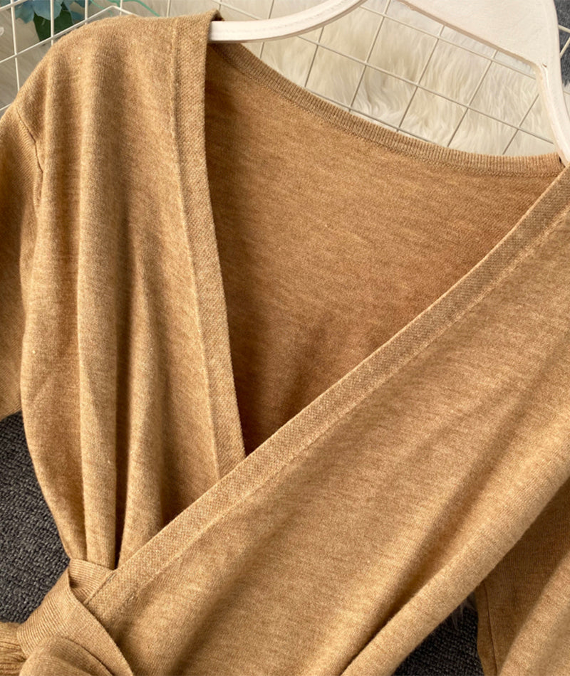 A line v neck long sleeve dress 203