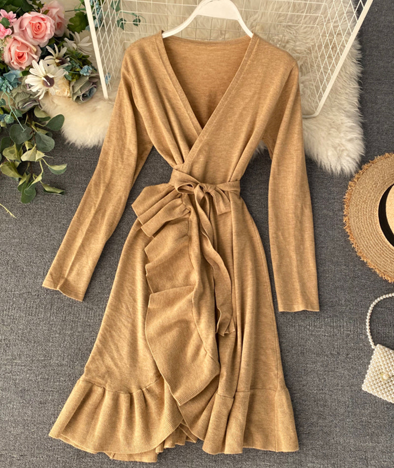 A line v neck long sleeve dress 203