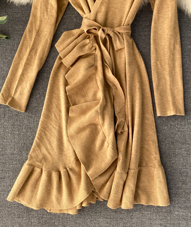 A line v neck long sleeve dress 203