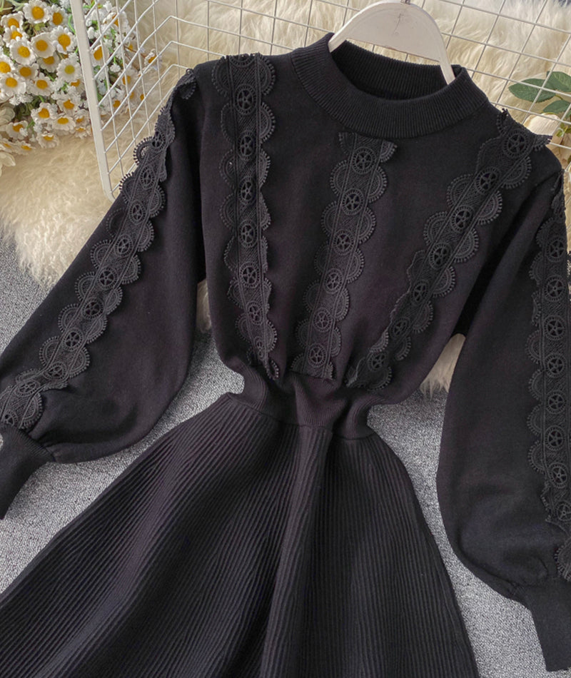 A line long sleeve lace sweater dress 198