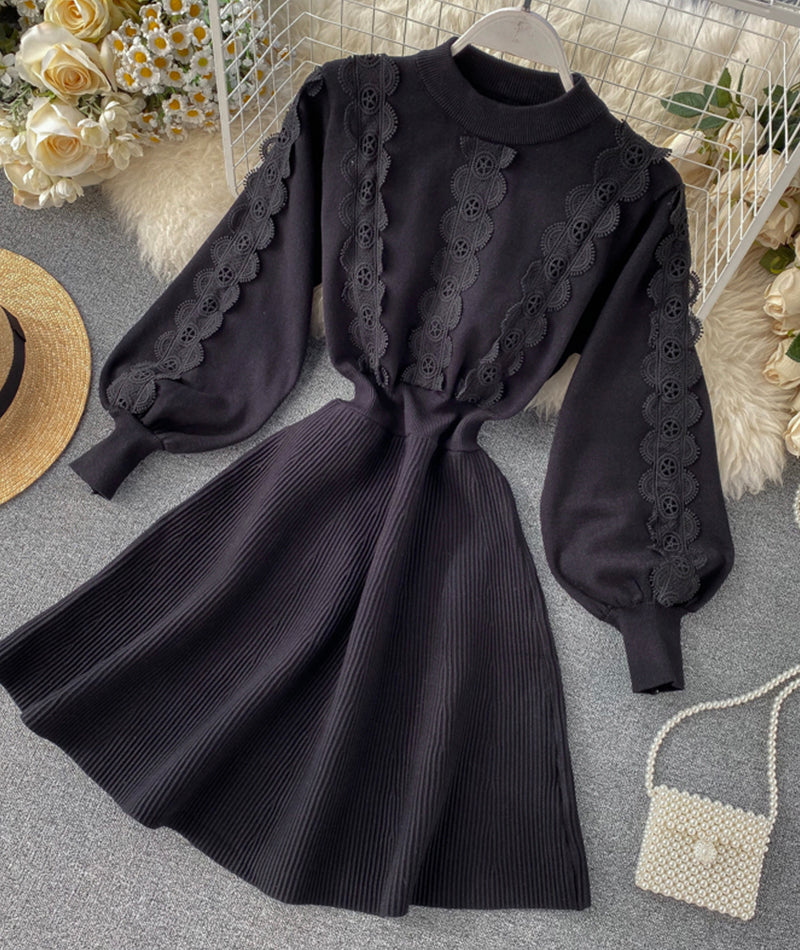 A line long sleeve lace sweater dress 198