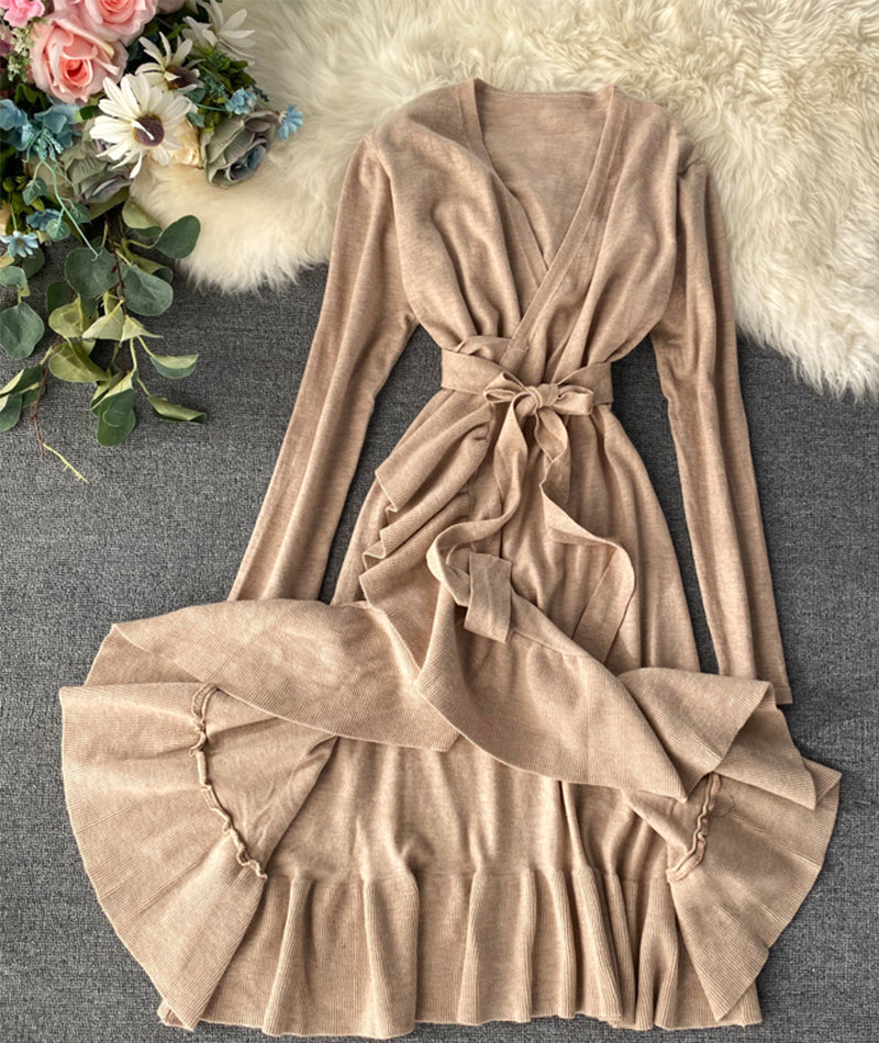 A line v neck long sleeve dress 203