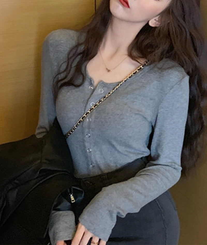 Gray long-sleeved corset cropped top 321