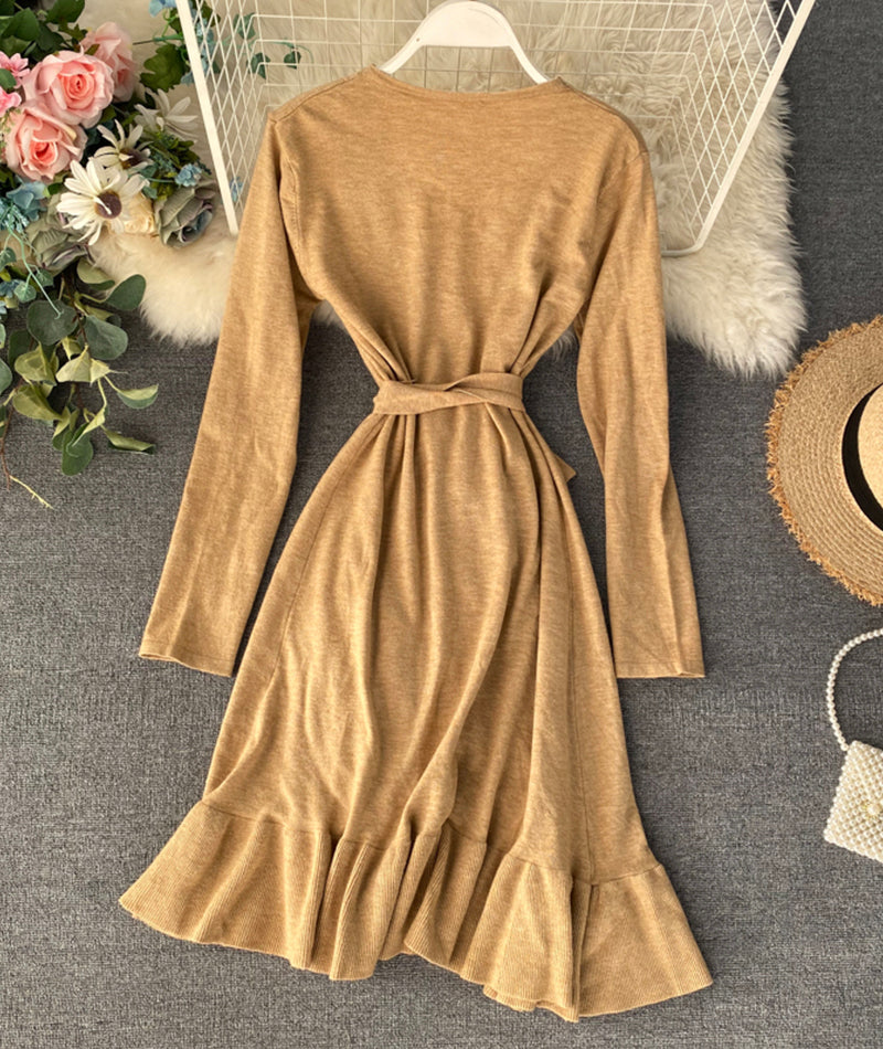 A line v neck long sleeve dress 203