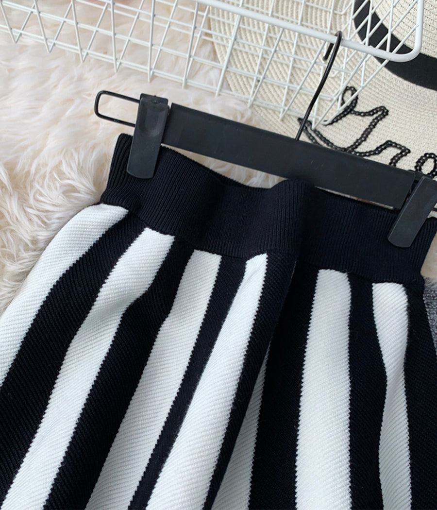 A line stripe skirt high-quality knitted skirt 3511