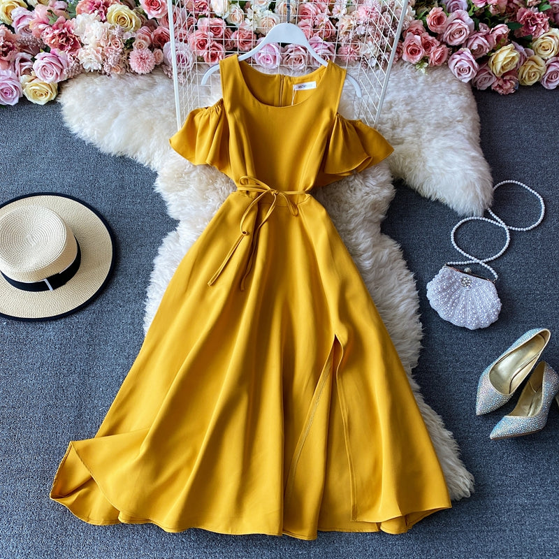 Slim waist, off shoulder, age reducing temperament, large swing skirt 3287