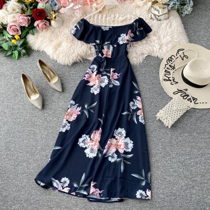Ruffle Dress seaside holiday off shoulder 3134