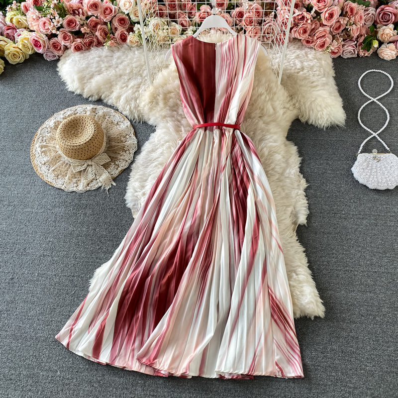 Gradient V-neck sleeveless dress temperament long skirt 3182