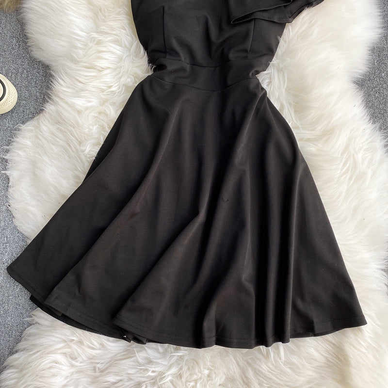 Off shoulder Hepburn lotus leaf dress 2732