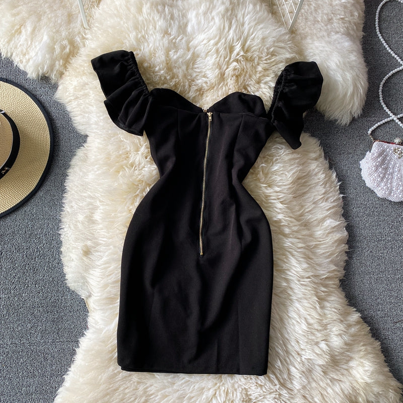 Line neck Strapless off shoulder slim fit Hip Wrap Dress Dress 2836